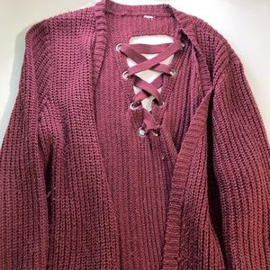 Burgundy Cardigan w/ Criss-Cross in Back
